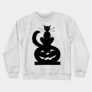 Black Halloween Cat on Pumpkin Crewneck Sweatshirt